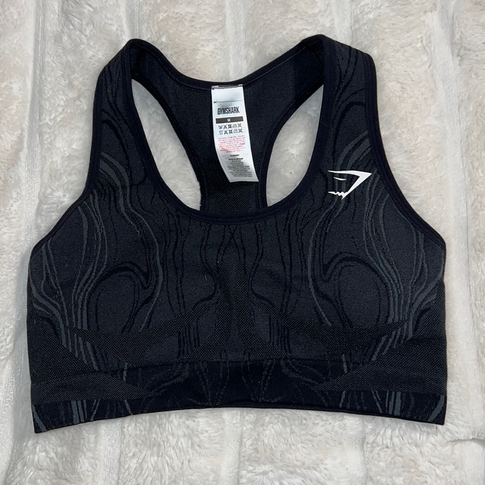 Gymshark Black Racerback Sports Bra with Wave Shapes